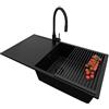 PRIMAGRAN Lavandino da Cucina Tutto Nero 90x50cm, Lavello in Granito a 1 vasca + Rubinetto 40x38cm + Set di accessori, Lavabo da Cucina Incasso al Mobile 60cm - Ibiza S088