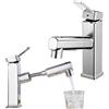 GBKDQQ Rubinetto estraibile per bagno, rubinetto ad alta pressione con doccetta estraibile, 3 tipi di getto, miscelatore monocomando, rubinetto per bagno