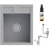 GRANITAN Lavello Cucina - Lavabo Cucina con Sifone Cromati + Impregnante 30 ml - Lavandino Cucina - Lavello Cucina 1 Vasca - Lavello 40x50 cm con Fori Preforati in Materiale Granito - Grigio