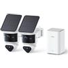 aosu T2 Pro 3K Kit da 2 Telecamere di sicurezza esterne solari wireless | Visione notturna, 170°+360° PTZ, IA, Zoom 8x, 1TB espandibile, No angoli morti, Ideale per casa/giardino, impermeabile
