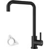 BLYLUND Rubinetto miscelatore da cucina nero, in acciaio inox, con doccetta estraibile, girevole a 360°, monocomando, 1 foro con rubinetto da cucina rettangolare a forma di L