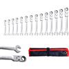 CCLIFE Set di 14 chiavi a cricchetto snodate, chiavi a cricchetto ad anello da 6-22 mm, Cr-V 72 denti, set di attrezzi per riparazione auto, flessibile a 180°, con custodia inclusa