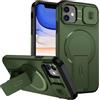 xinyunew custodia per iPhone 11 con ring stand magnetico, cover militare antiurto con protezione fotocamera scorrevole compatible with MagSafe ricarica wireless verde