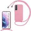 FERLAN Custodia per Samsung Galaxy S21 Plus Cover con Cordino,Rosa Silicone Antiurto TPU Morbido Case Corda Collana Necklace Regolabile Stylish con Catena Ultra Sottile Cover per Samsung Galaxy S21 Plus,Rosa