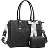 MOSISO Borsa Tote Laptop Donna,15,6-16 Pollici PU Pelle,Compatibile con MacBook,HP,Dell,Asus Notebook,Borsa Computer con Stampa Frontale Rilievo Ibisco Retro, Sciarpa Seta e Pochette,Nero