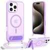 Jrkvniv Cover Magnetica per iPhone 15 Pro 6,1 Pollic con Cordino [Supporto integrato] Custodia con Laccio Tracolla Regolabile Collana, Protezione Antiurto Militare Case Traslucida Opaca, Viola