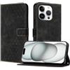 YIRRANZD Custodia per iPhone 16 PRO, Cover a Libro in Pelle PU con Slot Cart e Silicone TPU Bumper, Flip Caso Portafoglio Cover per iPhone 16 PRO (Nero)
