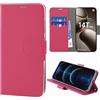N NEWTOP Cover Compatibile con Xiaomi 14T Pro, HQ Lateral Custodia Libro Flip Chiusura Magnetica Portafoglio Simil Pelle Stand Protezione Completa Case TPU Anti Urto Guscio Base Porta (Fucsia)