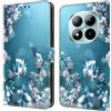 CLM-Tech Custodia compatibile con Xiaomi Redmi Note 15 Pro 5G - PU Pelle Cover - Portafoglio con Funzione Supporto e Slots - Case Fiori di Prugna blu