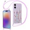 Foonary Cover con Cordino per iPhone 17 6,3, Custodia con Laccio Collana Tracolla Aesthetic Disegni Morbido Antiurto TPU Necklace Regolabile Protettiva Corda Case per iPhone 17, Lavanda