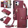 MOJIA Custodia per Vivo Y21 5G, Alta Qualità Pelle Flip Portafoglio Cover per Telefono, Multifunzione Porta Carte con Tracolla Custodia. Rosso