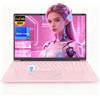 PINSTONE Computer portatile 15,6 rosa, PC portatile FHD 1920 x 1080, processore N95 fino a 3,4 GHz, 16 GB DDR4 RAM, 512 GB SSD, laptop leggero per studenti, telelavoro, ufficio e multimediale