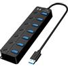 LUDHEP Hub USB 3.0 7 in 1 con Interruttore Individuale e Display LED, Adattatore Multiporta per PC, Laptop, MacBook, Stampante e Mouse
