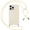 Foonary Leopardata Cover con Cordino per iPhone 15 Pro Max, Custodia con Laccio Collana Tracolla Aesthetic Bianco Stampa Disegni Antiurto Necklace Regolabile Corda Case per iPhone 15Pro Max 6,7