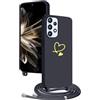 YANJIEER Cover con Cordino per Samsung Galaxy A23 4G/5G Custodia Cuore d'Amore Carino Motivo, Collana Laccio Tracolla Regolabile Per Donne Ragazze, Sottile Silicone Protettiva Case Nero