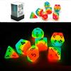 BESCON DICE Bescon Fantasy Rainbow Glowing Polyhedral Dice 7pcs Set MIDNIGHT CANDY, Luminous RPG Dice Set Glow in Dark, Novelty DND Game Dice d4 d6 d8 d10 d12 d20 d% in Brick Box