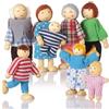 Jzszera Casa delle bambole persone famiglia di 8 figure di legno impostato, piccole bambole di legno giocattoli per bambini ragazze