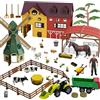 Hyrenee Farm Toy Playset Set di giocattoli animali della fattoria con mulino a vento casa cavallo stalla trattore rimorchio figurine animali agricoltore recinto gioco per bambini ragazzi ragazze per 3-7 anni