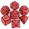 QMAY, Set di dadi poliedrici per Dungeon e Dragons MTG RPG D&D D20, D12, D10, D%, D8, D6, D4 (7 pezzi con motivo drago rosso)