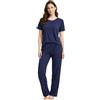 MAGIC DREAM Pigiama Donna Bamboo Elasticizzato con T-Shirt e Pantalone Lungo art 8891 - S/M, Blu