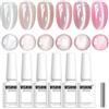 Vishine Cat Eye - Smalto semi-permanente, set di 6 colori Shimmer & Glitter olografico, nudo rosa & argento, magnetico, soak off UV/LED, nail art fai da te