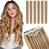 Elailite Extension Capelli Veri Clip Marrone Chiaro/Biondo Chiaro Naturali Set da 6 Ciocche Singole con Silk Lace 50cm 44gr per Volume/Mèches