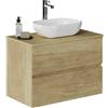 Baikal Mueble de baño suspendido a la pared con Dos cajones y sobrepuesto. Mobile da Bagno sospeso a Parete, con lavabo sovrapposto e Due cassetti. Nature 80x55x46, Melammina 16, 80 X 55 X 46 cm