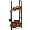 Relaxdays Scaffale Porta-Legna con 2 Ripiani, 150 x 60 x 30 cm, 4 Ganci per gli Accessori da Camino, Acciaio, Antracite