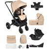 BabyVoyage Passeggino 4 in 1 Carrozzina Multifunzionale Carrozzina Ovetto Pieghevole Set Passeggino Neonato, Alluminio Paesaggistico Alto, Include seggiolino auto e base Isofix-marrone