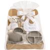 BebeDeParis Regalo ecologico personalizzato per bambini | stoviglie in silicone e bavaglino ricamato con nome + biologico | fatto a mano in Spagna (Grigio | Set di Piatti + Bavaglino + Orsetto) | BebeDeParis