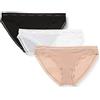 Calvin Klein Slip Taglio Bikini Donna Confezione da 3 Elasticizzati, Multicolore (Black/White/Honey Almond), XS