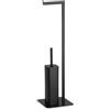Gedy Felix Piantana Portarotolo e Scopino Bagno WC con Ciuffo in Setole Nere in Nylon, Realizzata in Acciaio Inox e Metallo Nero Opaco, Base Quadrata Zavorrata Dimensioni L20xP20xH69,8cm Peso 2,185kg