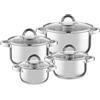 FLORINA Claude Batteria da cucina acciaio inossidabile, 8 pezzi, induzione, 4 fori, 4 coperchi in vetro, adatto a tutti i tipi di cucine, lavabile in lavastoviglie 5K4517