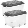 Rotho Roller 6 - Set di 2 contenitori da 57 l con coperchio, in plastica (PP) senza BPA, trasparente/nero, 2 x 57 l (60 x 40 x 37 cm)