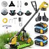 Lemolifys 4 in 1 Decespugliatore a Batteria,30CM Tagliaerba a Batteria con 2 Batterie da 3.0AH,Tagliaerba Elettrico con Ruota,800W Motore Senza Spazzole,4 Tipi di Lamelle per Taglio Di Giardini, Prati,Arbusti