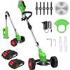 WIWOLER Decespugliatore a Batteria, 21V Tagliaerba Elettrico con 2 Batteria e 3 Tipi di Lama, Ruote Rimovibili, Maniglia Telescopica, Pieghevole Tagliabordi a Batteria, Decespugliatori da Prato e Giardino