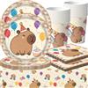 Danbghyuo Set Stoviglie Capibara per Feste a Tema Animali, 61 Pezzi Stoviglie per Festa Capybara, Includere Tovaglia, Piatti, Tazze, Tovagliolo - 20 Ospiti (B)