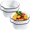 Exquilnova Set di 4 pirofile in ceramica, 400 ml, piccole, 14,5 x 11,5 x 5,5 cm, quadrate, bistecchiera con manici, piccola teglia per airfryer, forno (piatti quadrati a striscia)
