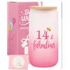 Nwvuop Tazza in vetro per 14° compleanno per ragazze di 14 anni, regalo di compleanno, 473 ml.