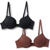 Amazon Essentials Reggiseno con Scollo Profondo e Ferretto Foderato in Jersey di Cotone Donna, Pacco da 2, Nero/Nocciola, 1C