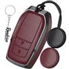 Rondrive Custodia portachiavi per chiave auto, compatibile con Toyota Yaris GR Sport 2020-2025 Yaris Hybrid Highlander lega di zinco + custodia portachiavi in pelle a 2 tasti rosso