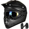 ILM Casco Moto Bambino Motocross con Goggle Guanti ATV Off Road ECE B07,Nero Opaco,L