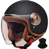 STRTG Casco moto retrò, casco scooter con visiera, casco mezzo jet aperto, casco ciclomotore per uomini e donne adulti omologato DOT/ECE