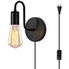 ANKBOY Applique da Parete Interno con Spina Vintage Lampada da Parete con Interruttore E27 Nero Lampada Muro Camera da Letto Industriale Luce Illuminazione da Muro per Soggiorno Cucina
