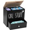 BigKing Organizzatore di Assorbenti Con Cassetto e Coperchio, Scatola Porta-Assorbenti in Legno, 24×14,1×22,2cm, Divisorio Mobile, Contenitore per Assorbenti da Bagno, Organizer Femminile (Nero)