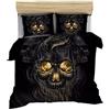 Sticker Superb Set di Biancheria da Letto Singolo Matrimoniale de 3 Pezzi, Gotico Teschio Copripiumino per Bambino Uomo Donna Rosa Skull Fiamma Poliestere Lenzuolo Federa (Nero,220x260 cm)