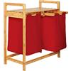 Lumaland Cesto per il bucato in bambù con 2 sacchi per il bucato estensibili | Dimensioni circa 73 cm di altezza x 64 cm di larghezza x 33 cm di profondità [Rosso]