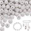 Wekuw 100PCS Perline Braccialetti 100mm Glitterate Pave Disco Ball Beads,Strass Perline Crystal,Perlines di Strass da Infilare Hobby Creativi Adulti per Realizzare Collane, Bracciali, Orecchini (Argento)