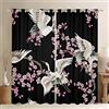 Loussiesd - Tende per finestre, motivo: gru giapponesi, per camera da letto e salotto, a tema Ukiyoe, per bambini e ragazzi, ramo di ciliegio in fiore, tende nere in stile giapponese esotico, 132 x
