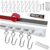 Haoledy Binario per tende autoadesivo per montaggio a soffitto, 4 x 37 cm (148 cm), guida per tende senza foratura, espandibile, con 20 rotoli e ganci in metallo, asta per tende adesiva/montaggio a soffitto